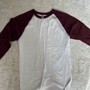 American Apparel White and Red Long Sleeve Tee